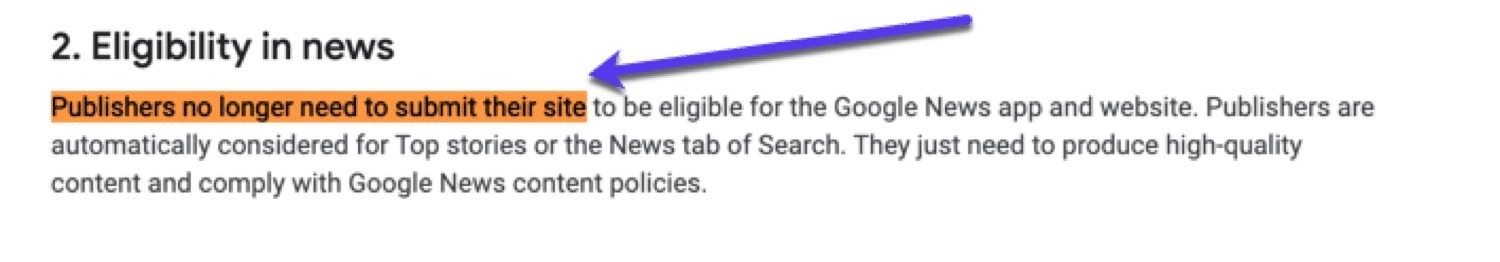 The official word from Google about being eligible for Google News