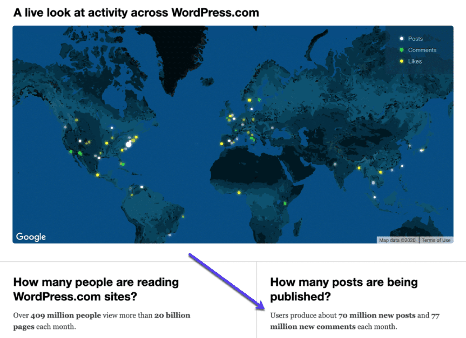 A WordPress map showing usage across the globe.